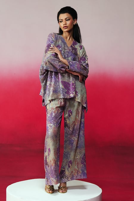 Rainas Sequin Work Top & Pant Set 