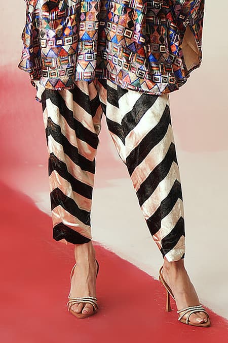 Buy_Rainas_Multi Color Velvet High Neck Printed Tunic Set _Online_at_Aza_Fashions