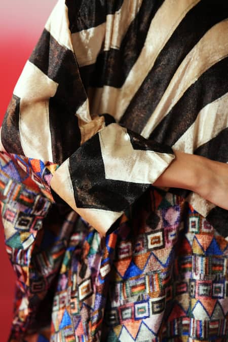 Shop_Rainas_Multi Color Velvet High Neck Printed Tunic Set _Online_at_Aza_Fashions