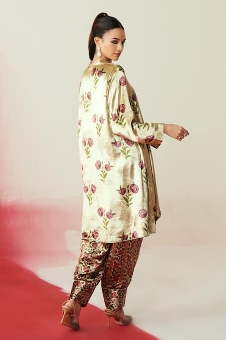 Buy_Rainas_Multi Color Velvet Floral Print Tunic Set _Online_at_Aza_Fashions