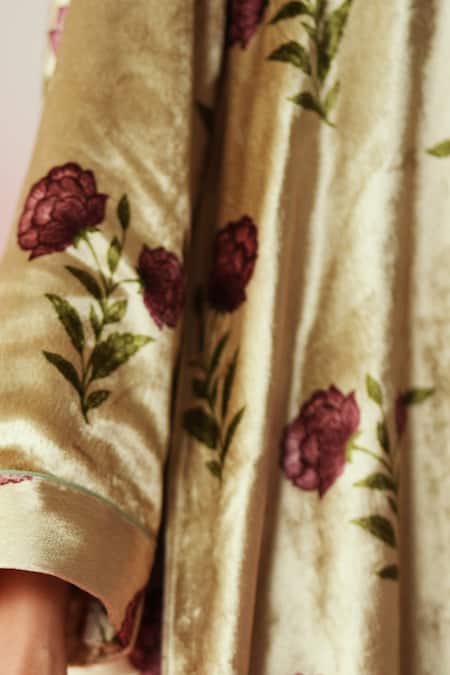 Shop_Rainas_Multi Color Velvet Floral Print Tunic Set _Online_at_Aza_Fashions