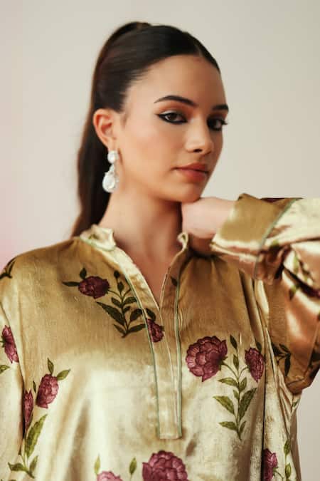 Buy_Rainas_Multi Color Velvet Floral Print Tunic Set 