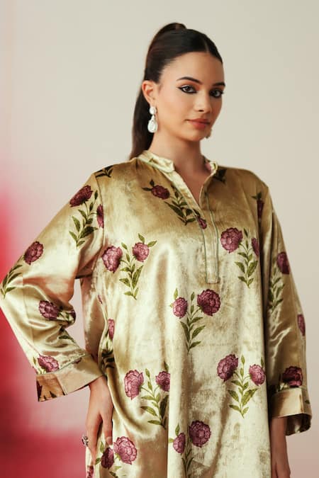 Shop_Rainas_Multi Color Velvet Floral Print Tunic Set 