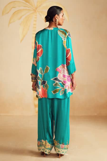 Rainas Pale Coral Printed Kurta Pant Set 