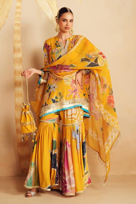 Rainas Meadowfall Printed Kaftan Kurta Sharara Set 