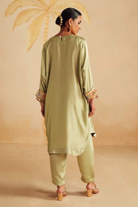 Rainas Pistachio Dust Embroidered Bodice Kurta Set 