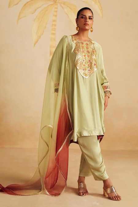 Rainas Pistachio Dust Embroidered Bodice Kurta Set 