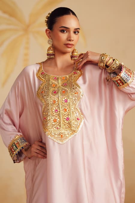 Buy_Rainas_Lilac Satin, Organza Embroidery, Sequins, Zari, Stones, Mirrors Bodice Kurta Set _Online_at_Aza_Fashions