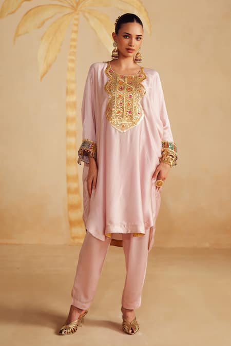 Rainas_Lilac Satin, Organza Embroidery, Sequins, Zari, Stones, Mirrors Bodice Kurta Set _at_Aza_Fashions