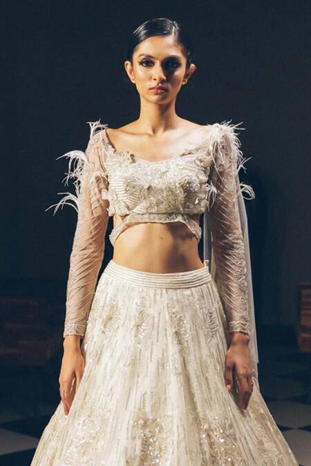 PRAVALIKA KOLA_Ivory Organza, Net Sequins, Beads, Crystals, Eira Embellished Lehenga Set _Online_at_Aza_Fashions