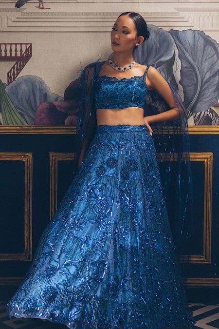 PRAVALIKA KOLA Lyla Embellished Cape Lehenga Set 