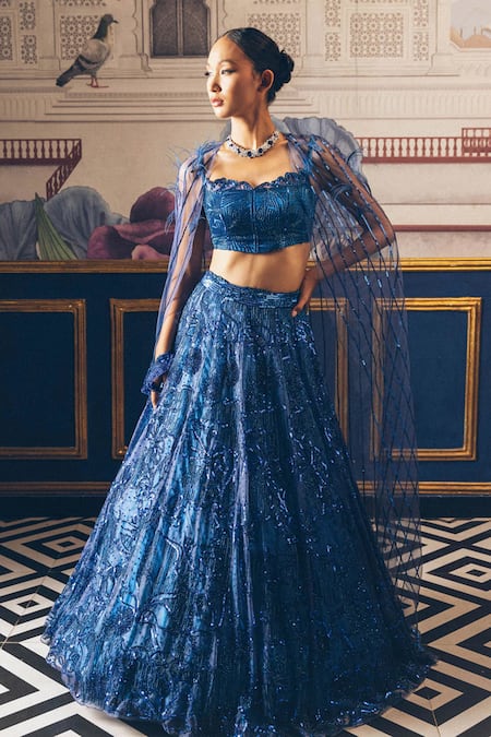 PRAVALIKA KOLA Lyla Embellished Cape Lehenga Set 