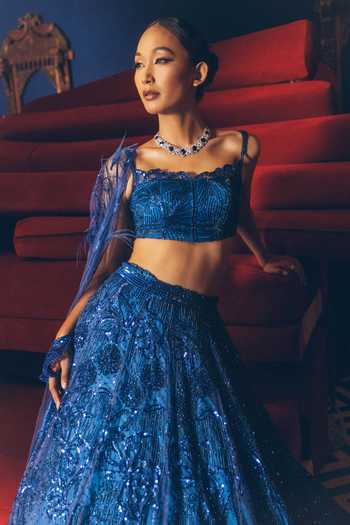 Pravalika Kola Blue Organza, Net Embroidery, Sequins, Beads Lyla Embellished Cape Lehenga Set Online at Aza Fashions Pravalika Kola_Blue Organza, Net Embroidery, Sequins, Beads Lyla Embellished Cape Lehenga Set _Online_at_Aza_Fashions