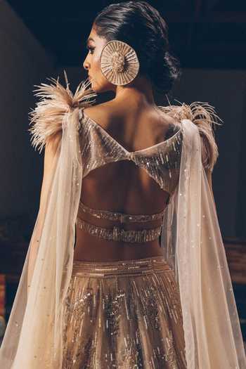 Buy PRAVALIKA KOLA Organza, Net Sequins, Beads, Stones Sweetheart Lana Embellished Cape Lehenga Set Online at Aza Fashions Buy_PRAVALIKA KOLA_Organza, Net Sequins, Beads, Stones Sweetheart Lana Embellished Cape Lehenga Set _Online_at_Aza_Fashions