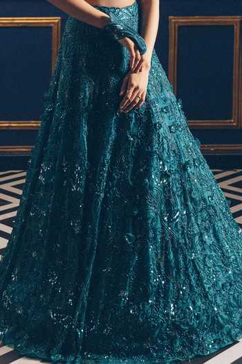 PRAVALIKA KOLA Green Organza Embroidery, Sequins, Fabric Di Fiori Embellished Lehenga Set Online at Aza Fashions PRAVALIKA KOLA_Green Organza Embroidery, Sequins, Fabric Di Fiori Embellished Lehenga Set _Online_at_Aza_Fashions