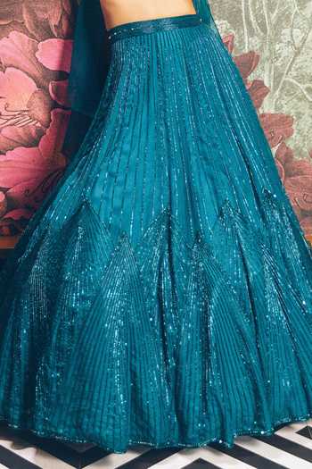 Pravalika Kola Blue Organza Embroidery, Sequins, Beads, Fiorina Embellished Lehenga Set Online at Aza Fashions Pravalika Kola_Blue Organza Embroidery, Sequins, Beads, Fiorina Embellished Lehenga Set _Online_at_Aza_Fashions