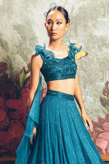Buy Pravalika Kola Blue Organza Embroidery, Sequins, Beads, Fiorina Embellished Lehenga Set Online at Aza Fashions Buy_Pravalika Kola_Blue Organza Embroidery, Sequins, Beads, Fiorina Embellished Lehenga Set _Online_at_Aza_Fashions