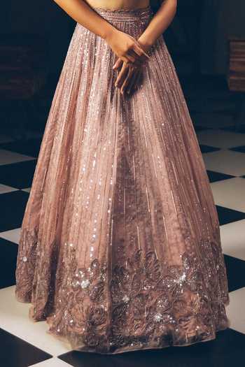 Pravalika Kola Pink Organza, Net Embroidery, Sequins, Lina Embellished Lehenga And Blouse Set Online at Aza Fashions Pravalika Kola_Pink Organza, Net Embroidery, Sequins, Lina Embellished Lehenga And Blouse Set _Online_at_Aza_Fashions