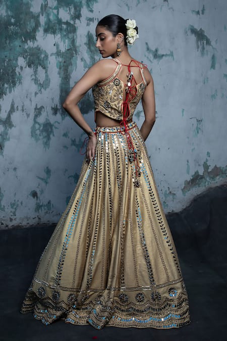 Vandana Sethi Mirrorwork Raw Silk Lehenga Set 