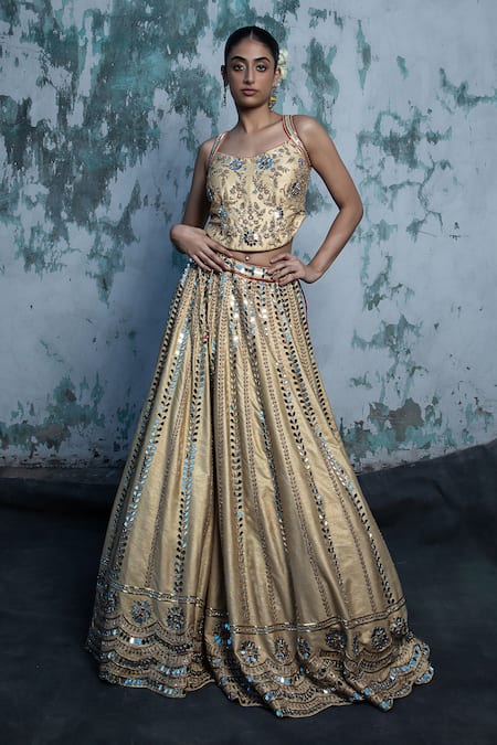Vandana Sethi Mirrorwork Raw Silk Lehenga Set 