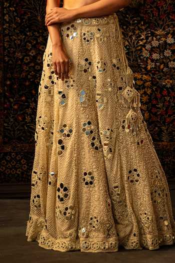 Shop_Vandana Sethi_Gold Pearlwork Embellished Chikankari Lehenga With Blouse And Dupatta Set _Online_at_Aza_Fashions