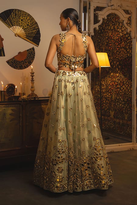 Vandana Sethi Mirror Work Organza Lehenga Set