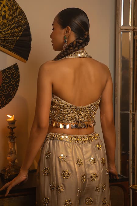 Vandana Sethi Mirror Work Organza Sharara Set