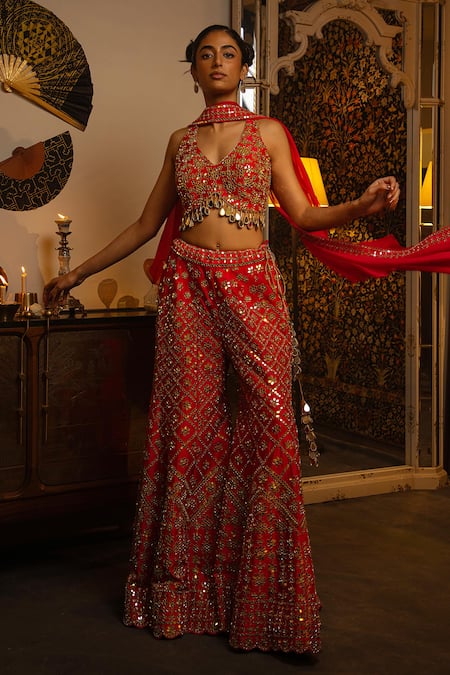 Vandana Sethi Mirror Work Blouse Sharara Set