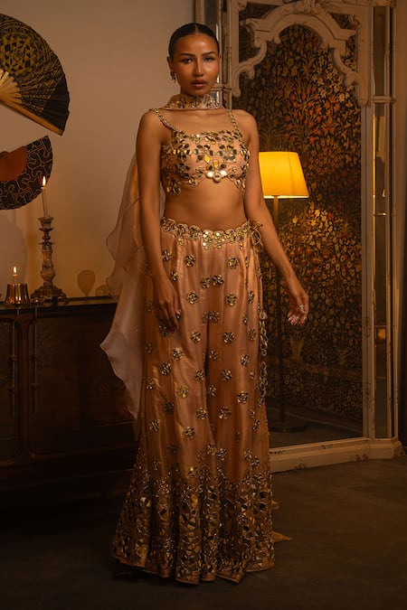 Vandana Sethi Mirror Work Organza Sharara Set