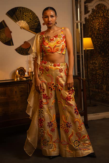 Vandana Sethi Beaded Organza Blouse & Sharara Set