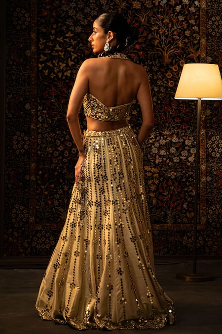 Vandana Sethi Mirror Work Raw Silk Lehenga Set 