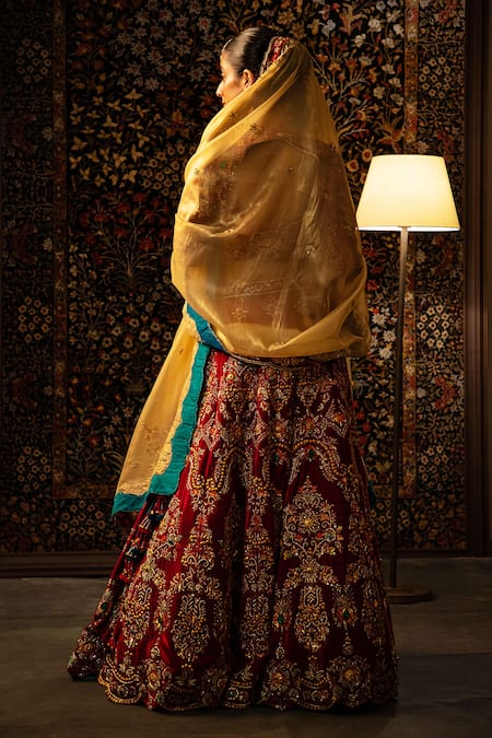 Vandana Sethi Zardozi Embroidered Velvet Lehenga Set 