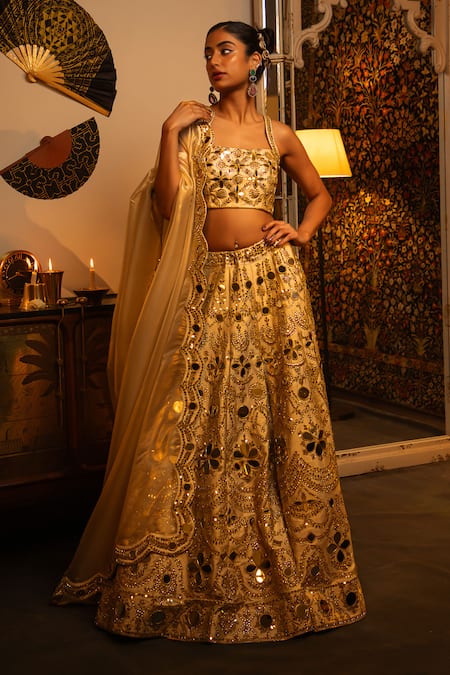 Vandana Sethi Mirror Work Raw Silk Lehenga Set 