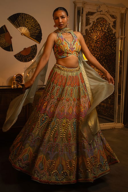 Vandana Sethi Organza Embroidered Lehenga Set