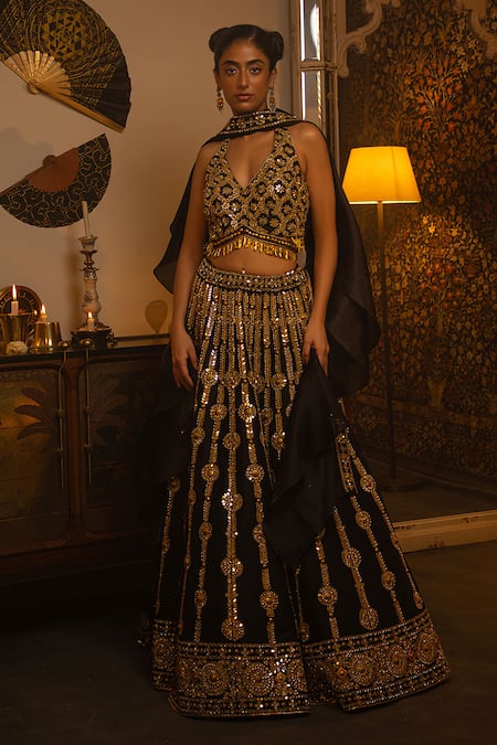 Vandana Sethi Metal & Mirror Work Lehenga Set