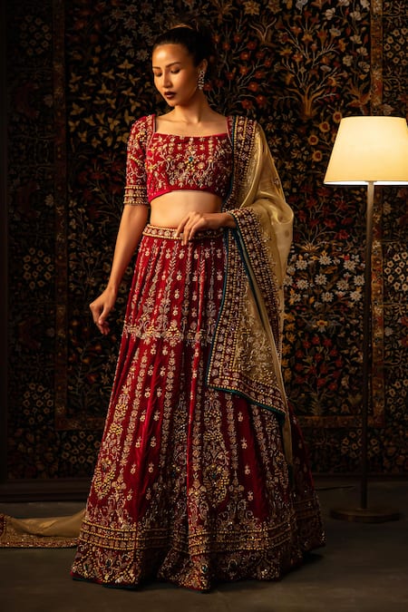 Vandana Sethi Zardozi Embroidered Velvet Lehenga Set 