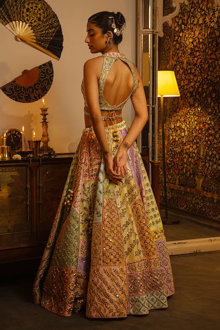 Vandana Sethi Mirror Work Brocade Silk Lehenga Set