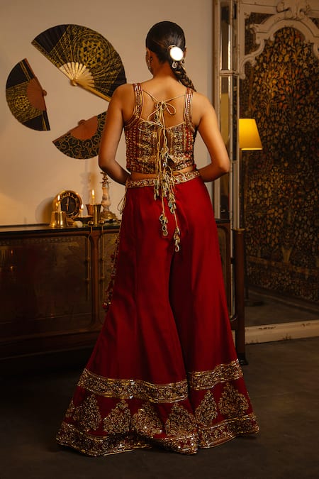 Vandana Sethi Zardozi Soft Silk Sharara Set