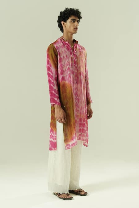Buy_Shwetanga_Pink Organza Mirrors Tie Dye Kurta Set _Online_at_Aza_Fashions
