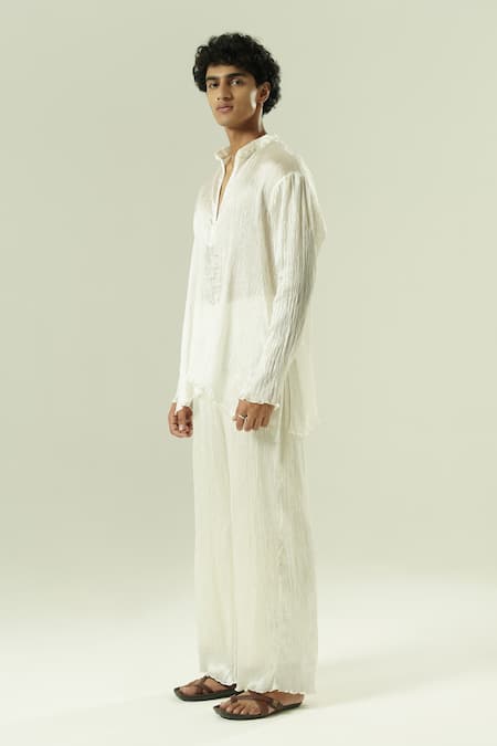 Shop_Shwetanga_Ivory Silk Crushed Semi- Kurta And Pant Set _Online_at_Aza_Fashions