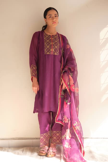 Juanita By Shubhda Violet Handwoven Chanderi Kurta Set