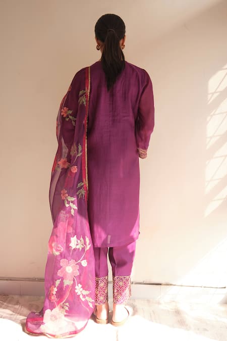 Juanita By Shubhda Violet Handwoven Chanderi Kurta Set