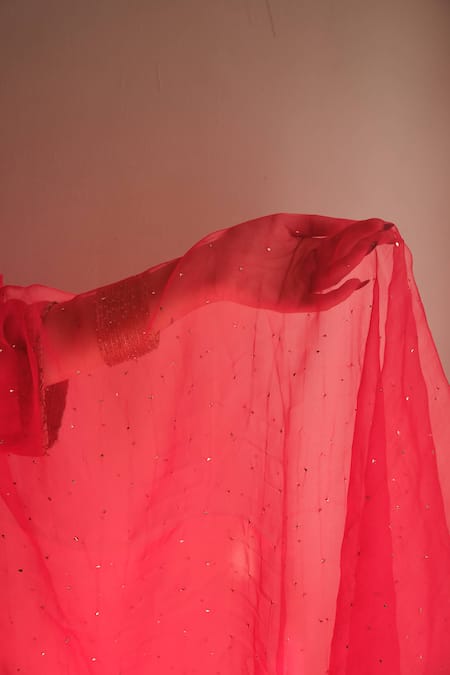 Shop Juanita By Shubhda Red Chanderi Split V-neck Aira Scarlet Zardozi Embroidered Kurta Set Shop_Juanita By Shubhda_Red Chanderi Split V-neck Aira Scarlet Zardozi Embroidered Kurta Set