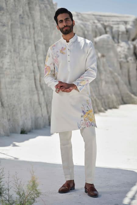 Amrit Dawani Ivory Tiger Motif Kurta Set 