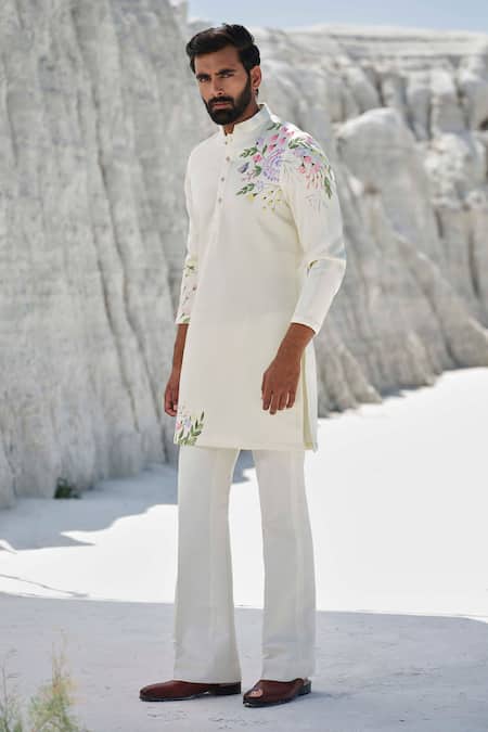 Shop_Amrit Dawani_Yellow Modal, Silk, Cotton Amber Ray Hand Painted Kurta Set _Online_at_Aza_Fashions