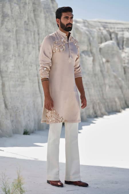 Amrit Dawani Rose Gold Modal, Silk, Cotton Sequins, Radiance Rosegold Embellished Kurta Set Online at Aza Fashions Amrit Dawani_Rose Gold Modal, Silk, Cotton Sequins, Radiance Rosegold Embellished Kurta Set _Online_at_Aza_Fashions