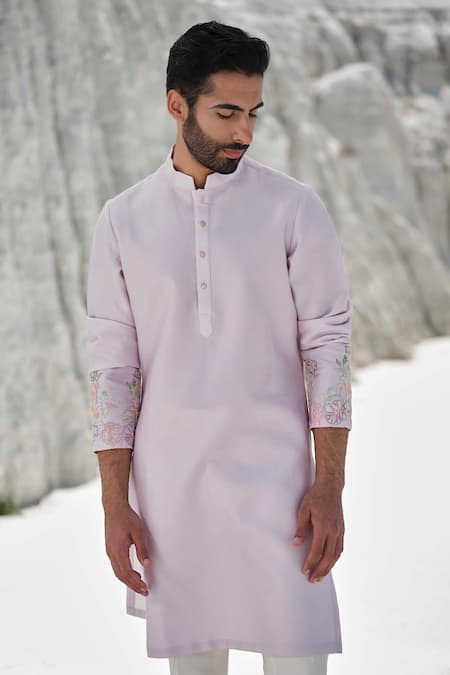 Buy_Amrit Dawani_Lavender Modal, Silk, Cotton Beads Pastel Grace Kurta Set _Online_at_Aza_Fashions