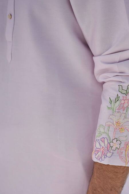 Shop_Amrit Dawani_Lavender Modal, Silk, Cotton Beads Pastel Grace Kurta Set _Online_at_Aza_Fashions