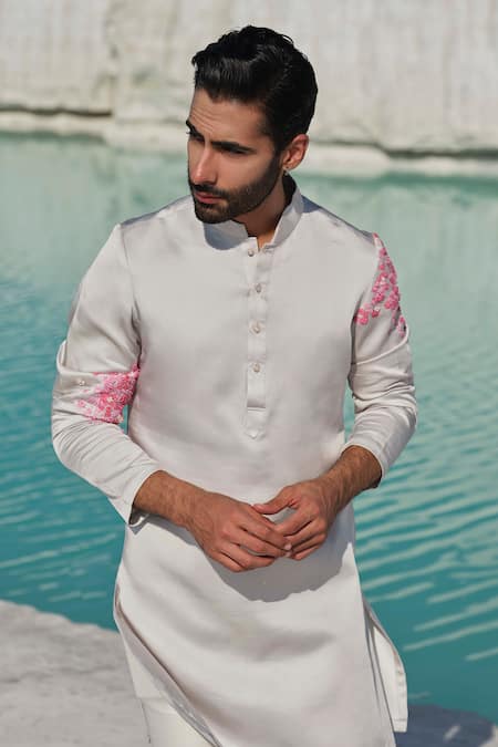 Amrit Dawani Grey Silk, Modal, Cotton Celestial Blossom Hand Painted Kurta Set Online at Aza Fashions Amrit Dawani_Grey Silk, Modal, Cotton Celestial Blossom Hand Painted Kurta Set _Online_at_Aza_Fashions