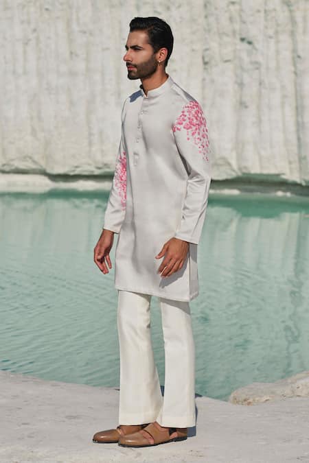 Buy Amrit Dawani Grey Silk, Modal, Cotton Celestial Blossom Hand Painted Kurta Set Online at Aza Fashions Buy_Amrit Dawani_Grey Silk, Modal, Cotton Celestial Blossom Hand Painted Kurta Set _Online_at_Aza_Fashions